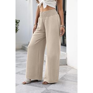 Pantalon large pour femme, taille haute, avec poches, décontracté, respirant, en tissu tricoté - Product Image 3