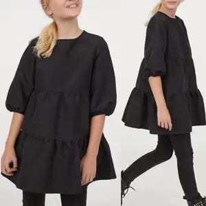 Çocuk giyim yeni gelen özelleştirilmiş mevcut en iyi fiyat en iyi satış dokunmatik duygu puf kollu kız elbise yaz