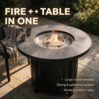 Table de foyer au propane ronde GARDENSUN 50000 BTU avec dessus en verre et couvercle imperméable pour terrasse et jardin extérieurs