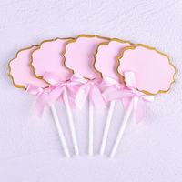 Décorations de gâteaux en papier inscriptibles avec rubans, 5 pièces, pour mariage, baby shower, fête d'anniversaire pour enfants, fournitures de décoration