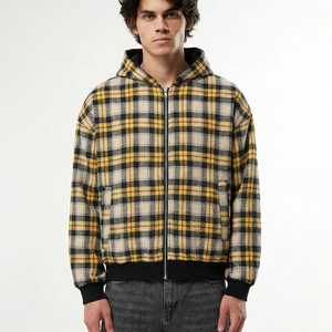 Felpa con Cappuccio Personalizzata OEM ODM 400 Gsm, Pesante, a Doppio Strato in Flanella a Quadri, Reversibile con Zip - Product Image 4