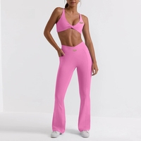 Ensemble de vêtements de sport sexy pour la salle de sport, soutien-gorge à nœud torsadé, pantalon évasé à poche en forme de V, tenue de jogging d'entraînement de fitness en plein air