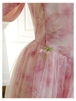 Vente chaude robe de fée rose de haute qualité français Vintage Haute Couture col carré taille large balançoire papillon robe en mousseline de soie