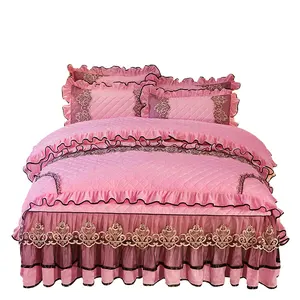 Americano di stile della rosa rosso di inverno di velluto trapuntato cotone 4pcs set di biancheria da letto da sposa