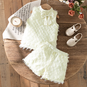 Completo Estivo 2026 per Bambine, Stile Lusso Francese, <span class=keywords><strong>Elegante</strong></span> Design a Rete Ondulata, Set Due Pezzi alla Moda, <span class=keywords><strong>Abbigliamento</strong></span> per Bambine 4-8 Anni - Product Image 3