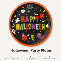 Assiettes en papier laminé pour Halloween, résistantes à l'eau et à la graisse, jetables, pour salades, fruits, barbecues, traiteur, vente en gros