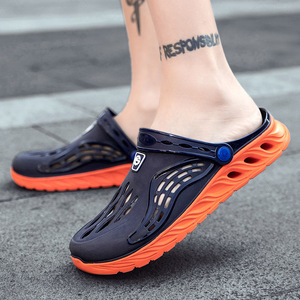 Summer <b>Men's</b> Closed-Toe <b>Clogs</b> Anti-Slip Thick Sole Outdoor Beach Shoes Slip-On Sport Sandals Transfer Sticker Logo Orange Black - Product Image 4