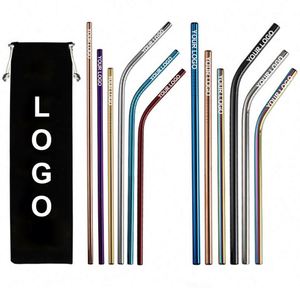 Custom 304 Stainless Steel Straw Set Colorful Metal <b>Straight</b> Tube Elbow Straw Restaurant Milk Drink Coffee Tube with Logo Gift - Product Image 1