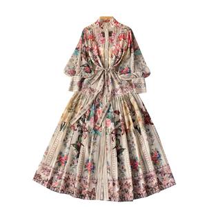 Abiti europei americani stile <span class=keywords><strong>palazzo</strong></span> stile retrò abito stampato da donna maniche a lanterna vita stringe Vestidos Vintage - Product Image 6