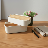 Boîte à cotons démaquillants rectangulaire biodégradable à 2 niveaux en bambou avec couvercle et séparateur, écologique, zéro déchet, sans plastique, pour le bureau