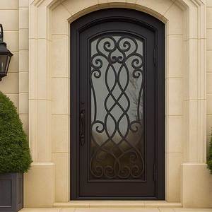 Porta d'<span class=keywords><strong>Ingresso</strong></span> in Metallo dal Design Americano Moderno, Prezzo Conveniente, Porta Esterna in Ferro Battuto con Vetro per Soggiorno, Camera da Letto, Hotel - Product Image 2