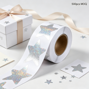 Rollo de Pegatinas de Estrellas Plateadas con Holograma Láser, Pegatinas de Vinilo de Estrellas Troqueladas Resistentes al Agua para Decoración de Embalajes - Product Image 3