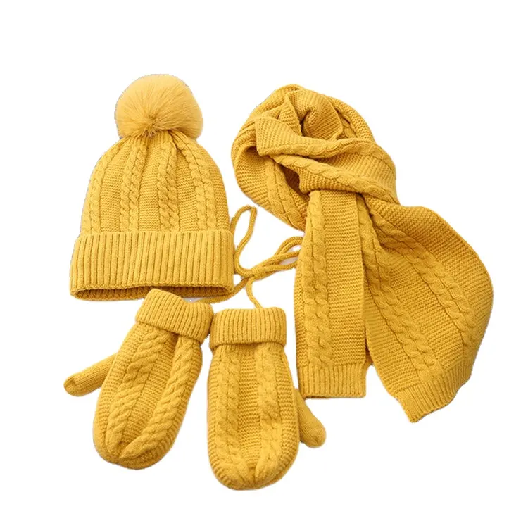 고품질 3 pcs 세트 모피 스카프 아이 겨울 모자 및 장갑 및 스카프