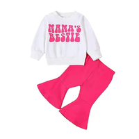 Ensemble 2 pièces sweat-shirt imprimé et pantalon patte d'éléphant en coton doux pour enfants et mamans, tenue assortie mère-fille