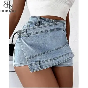 Denim Skirt Shorts Blue High Waist Irregular Jeans Shorts Streetwear Club Women Denim SKirt 5XL Plus Size