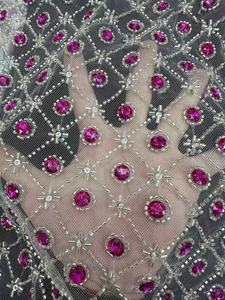 Tela KC con Pedrería de Diamantes <span class=keywords><strong>Fucsia</strong></span>, Tul con Cuentas Multicolores para <span class=keywords><strong>Vestido</strong></span> de Novia Africano Aso Ebi - Product Image 2