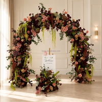 Arche de fleurs artificielles de luxe bordeaux pour décoration de mariage, rangée de roses bordeaux en soie pour toile de fond florale personnalisée