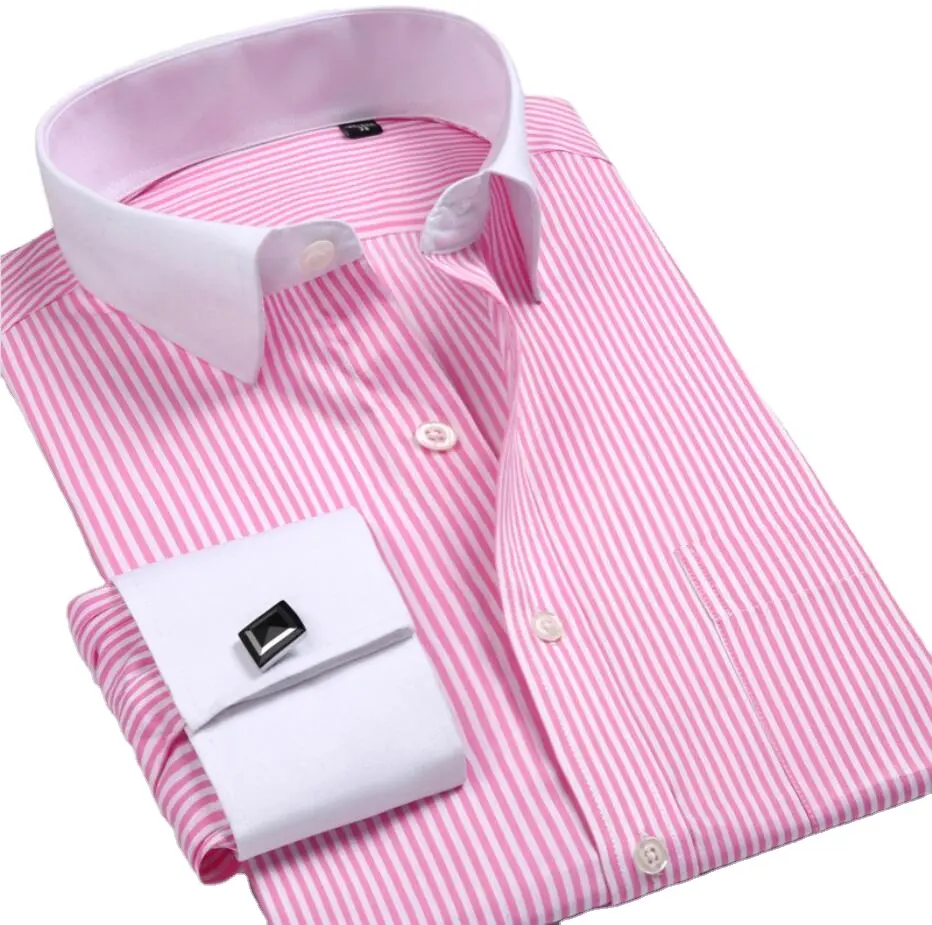 Men's Hot Sale Fashion Long Sleeve French Cuff Dress Shirts