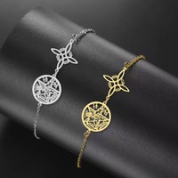 Pulsera de Doble Protección con Nudo de Bruja, Pentagrama y Tetragramatón, Joyería de Acero Inoxidable