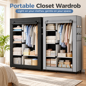 Armoire à vêtements portable et pliable en tissu avec portes en verre et 4 tiroirs et 4 étagères de style Shaker pour chambre à coucher et mobilier de maison - Product Image 3