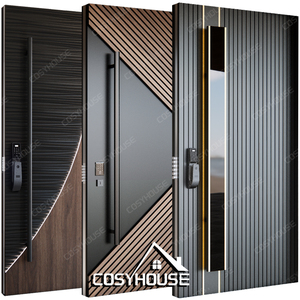 Portes d'entrée extérieures contemporaines Aluminium Bois Cadre en acier Pivot Sécurité Portes d'entrée pour maison et villa - Product Image 5