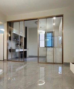 Porte <span class=keywords><strong>coulissante</strong></span> double Prima avec cadre doré, porte en aluminium avec double vitrage creux pour porte de cuisine comme cloison - Product Image 1