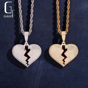 Collar con Colgante de Corazón Roto de Plata de Ley 925 con Moissanita VVS, Estilo Hip Hop, Joyería de <span class=keywords><strong>Moda</strong></span>, Pasa el Test de Diamantes - Product Image 3