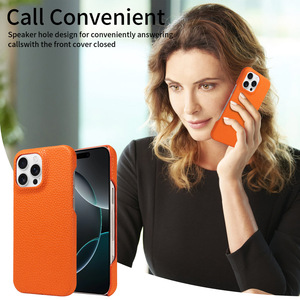 Étui en cuir texturé litchi de luxe, housse en PU artisanale, <span class=keywords><strong>coque</strong></span> de protection antichoc pour iPhone 16 15 14 13 Pro Max - Product Image 5
