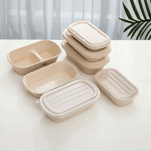 Contenedores de Alimentos Biodegradables de Pulpa de Paja de Trigo de 750 ml, 1000 ml y 1500 ml, con Dos Compartimentos, Forma Ovalada, Caja Desechable - Product Image 1