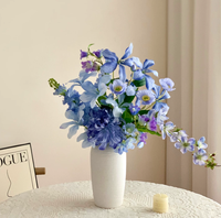 Buket Bunga Peony Biru Prancis untuk Ruang Tamu, Vas Rangkaian Bunga Seni Buatan Tangan, Dapat Dicuci, Ramah Lingkungan, Mewah, Kelas Atas