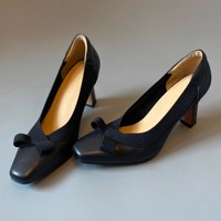 Chaussures Mary Jane élégantes et décontractées pour femmes, en cuir, à bout carré, avec nœud décoratif, talon carré bas, idéales pour le bureau et les occasions habillées