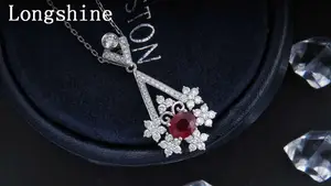 Delicate Design Flower Shape Beautiful Natural Ruby Jewelry With Shining Diamond 18K Gold Necklace