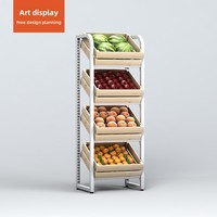 1-laags stalen houten ijzeren fruit- en groente- en wijnpresentatiestandaard supermarkten houten fruitmand metalen frame voorraadkast zwaar belastbaar