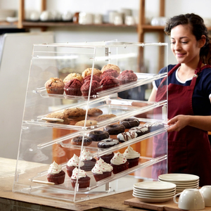 Vitrine de pâtisserie en acrylique poli étanche Vino avec portes frontales, choix de 4 plateaux, présentoir de boulangerie à 4 faces, modèle Vn20220325-5 - Product Image 1
