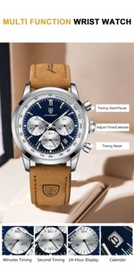 POEDAGAR 921 <span class=keywords><strong>Montre</strong></span> à quartz de luxe pour <span class=keywords><strong>homme</strong></span>, <span class=keywords><strong>bracelet</strong></span> en <span class=keywords><strong>cuir</strong></span> de haute qualité, étanche, lumineux, style décontracté, montres pour hommes - Product Image 6