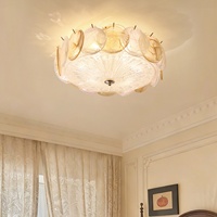 Plafonnier en verre à cadre en fer couleur crème pour chambre à coucher, luminaire LED moderne minimaliste haut de gamme, protection des yeux, style français
