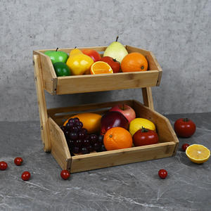 Cestino per Frutta a Due Livelli in Bambù Ecologico, Organizzatore per Dispensa con 4 Scomparti per <span class=keywords><strong>Patate</strong></span> e Cipolle, con Manico - Product Image 1