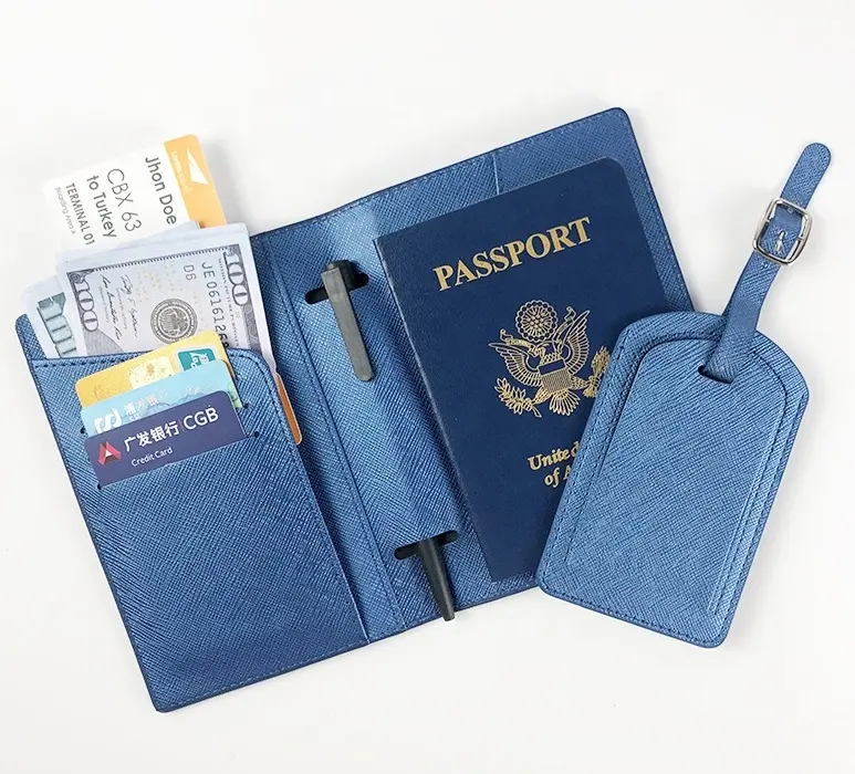 2 pièces/ensemble étui à passeport et étiquette de bagage ensemble porte-passeport de voyage portefeuille femmes hommes accessoires de voyage