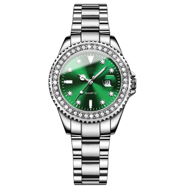 Good Quality 9945 50 Pcs Custom logo Watch Women's Round Green Fashion Luxury Brand Stainless Steel Women Watch Casual Watch