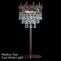 Support floral en métal doré et argenté, élégant centre de table pour mariage, avec couronne de cristal de luxe et éclairage