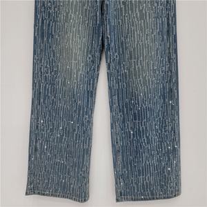 Jeans de Pierna Ancha y Recta con Diamantes, Estilo Europeo y Americano para Mujer, Diseño Exclusivo, Cielo Estrellado, Industria Pesada, 2025 - Product Image 3