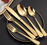 Ensemble de Couverts de Luxe Modernes Écologiques en Acier Inoxydable Doré et Argenté Gaufré pour Cadeaux (Couteau à Steak, Fourchette, Cuillère) - Vente en Gros