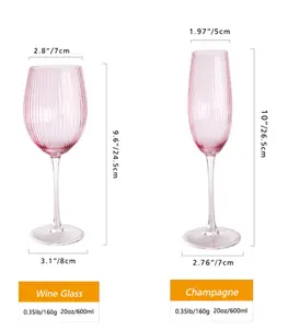 工厂价格粉色罗纹水晶酒杯香槟系列中国玻璃器皿制造商批量供应