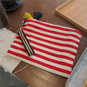 Bolsa de lona para cosméticos para mujer, estuche organizador de <span class=keywords><strong>maquillaje</strong></span> a rayas con borla, bolsa de aseo de viaje, estuche de belleza de lona, 2023 - Product Image 1