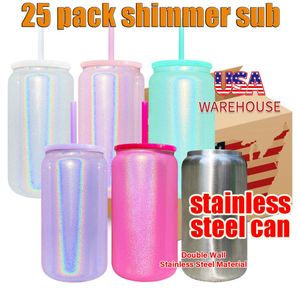Shimmer Glitter Colorful 16oz Stainless Steel Can Tumbler Double Walled Vacuum Insulated Soda <b>Beer</b> - Product Image 2