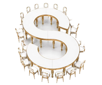 Tables sur mesure en acier inoxydable moderne avec plateau en verre blanc et pieds en forme de pattes d'éléphant, mobilier hôtelier de marque haut de gamme