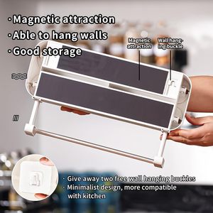 Distributeur de <span class=keywords><strong>film</strong></span> plastique double en aluminium avec coupe-papier magnétique mural pour porte-serviettes en papier pour réfrigérateur, comprend 1 rouleau - Product Image 4