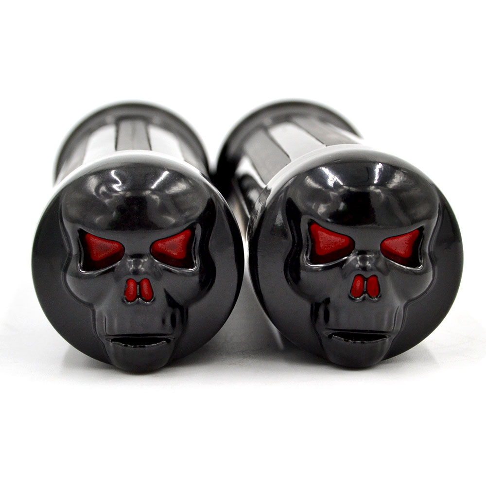Aluminum Chrome Skull End Rubber Motorcycle Grips for Harley