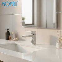 Robinet de lavabo commercial Momali, mitigeur de salle de bain monotrou en laiton massif, eau chaude et froide, à poignée unique, avec contrôle du débit