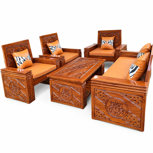 Juego de Sofás de Madera de Teca Sólida Cuadrada Tradicional de Jepara, con Detalles Tallados a Mano, Sofá Cama Premium de Tres Plazas para Sala de Estar - Product Image 6